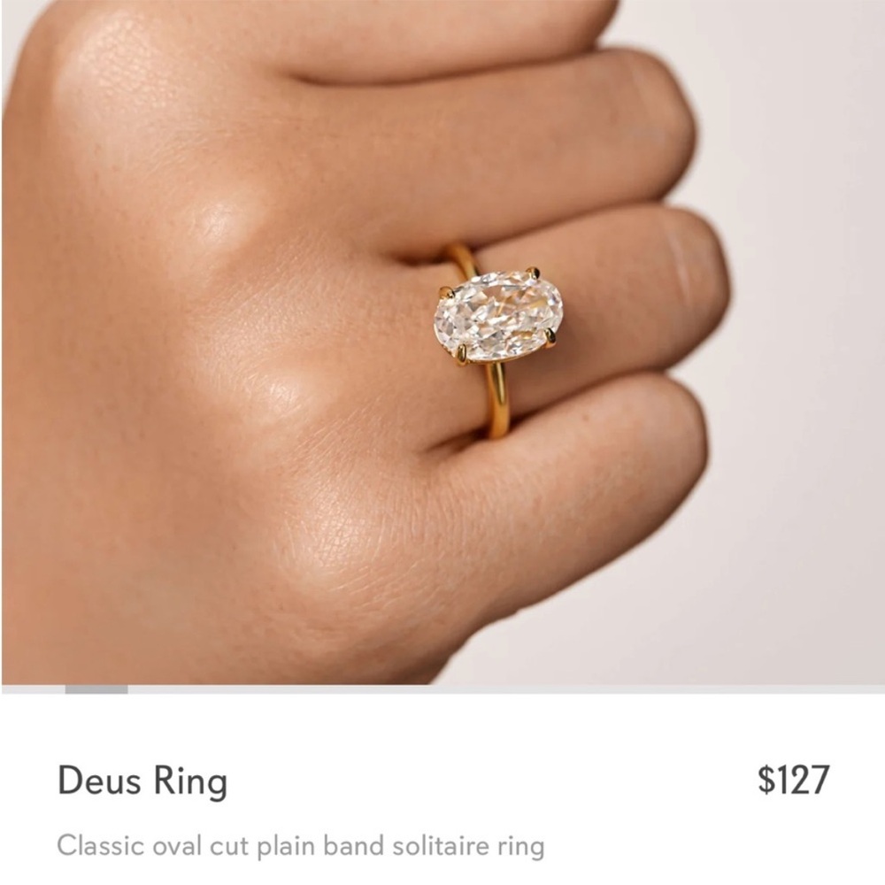 CZ Gold Oval Solitaire Ring with Clear Stone